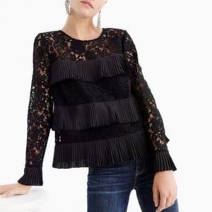J.Crew Lace and Ruffle Black Top